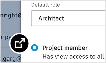 Administrator screen with open dialog to invite someone to the project and set access controls